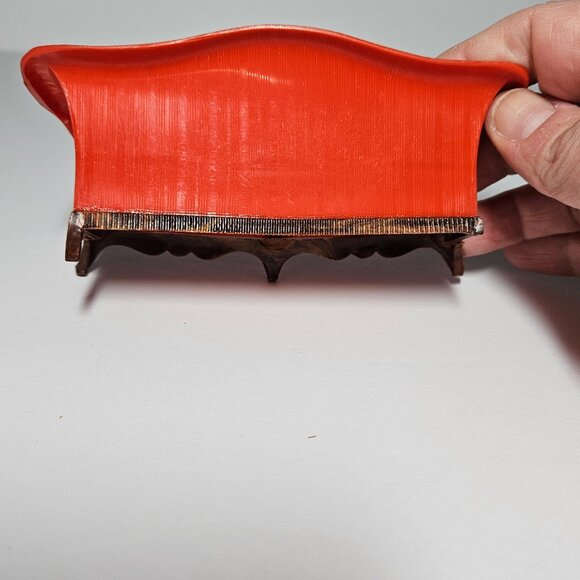 Vintage Renwal Plastic Dollhouse Davenport Couch Sofa Red w/Wood Detailing - Picture 5 of 9